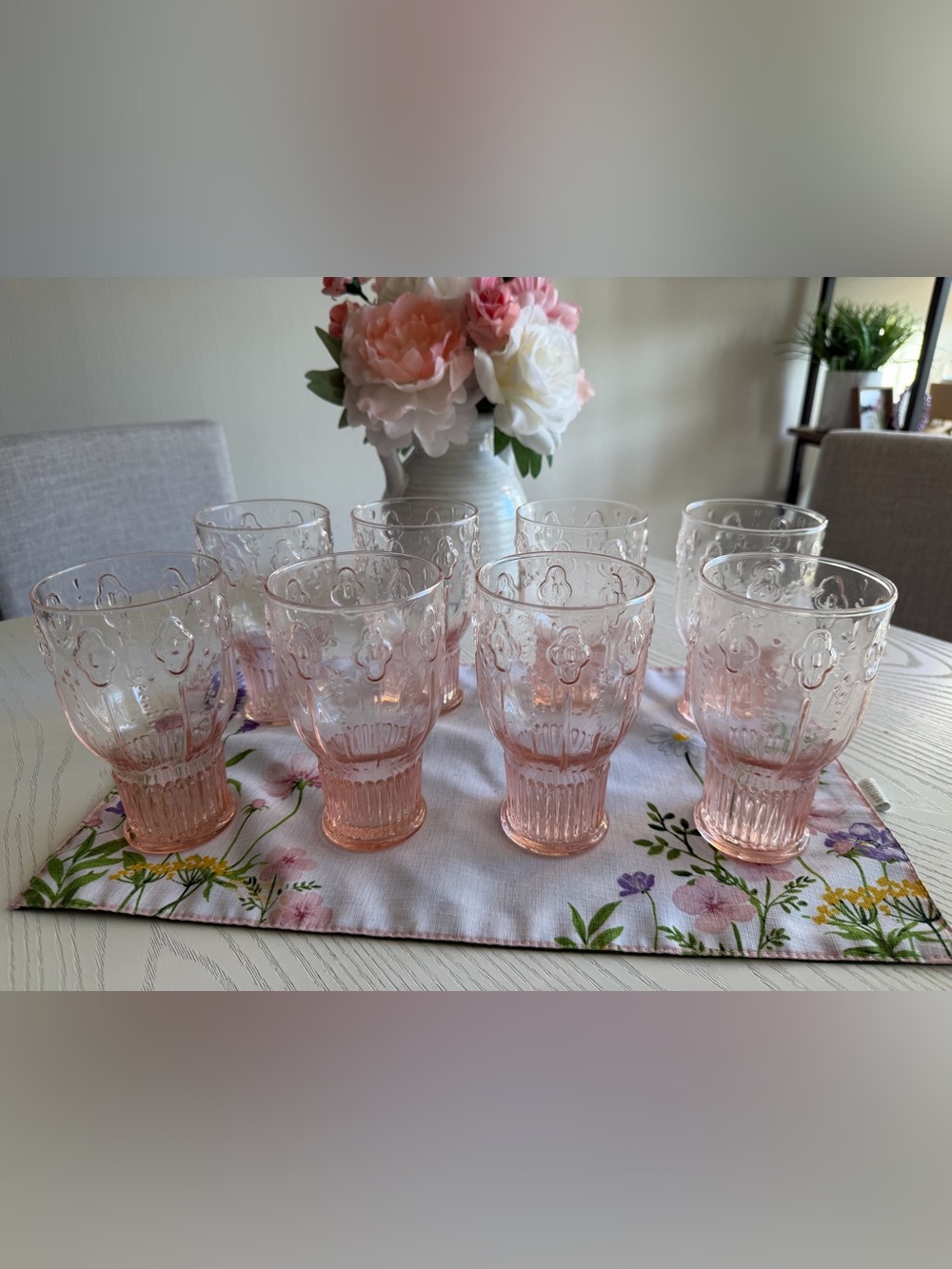 Anthropologie Granada Pink Pressed Glass Juice Tumber - Set of 8
